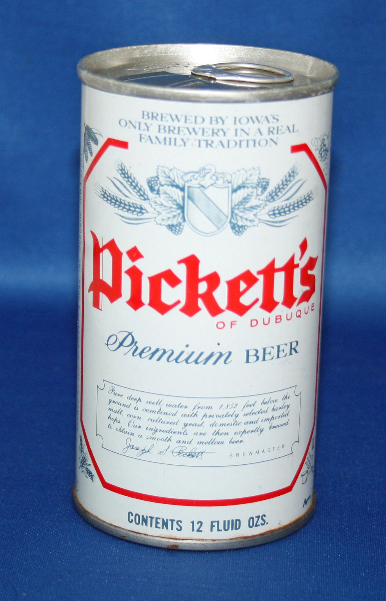 Vintage Pickett's Premium Beer Steel Can Pull Tab Unopened Dubuque Iowa