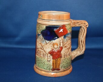 Vintage Souvenir Beer Stein Tankard Marilys San Bernardino Switzerland Collectible Hand Painted Porcelain Ale Mug Bar Barware Breweriana