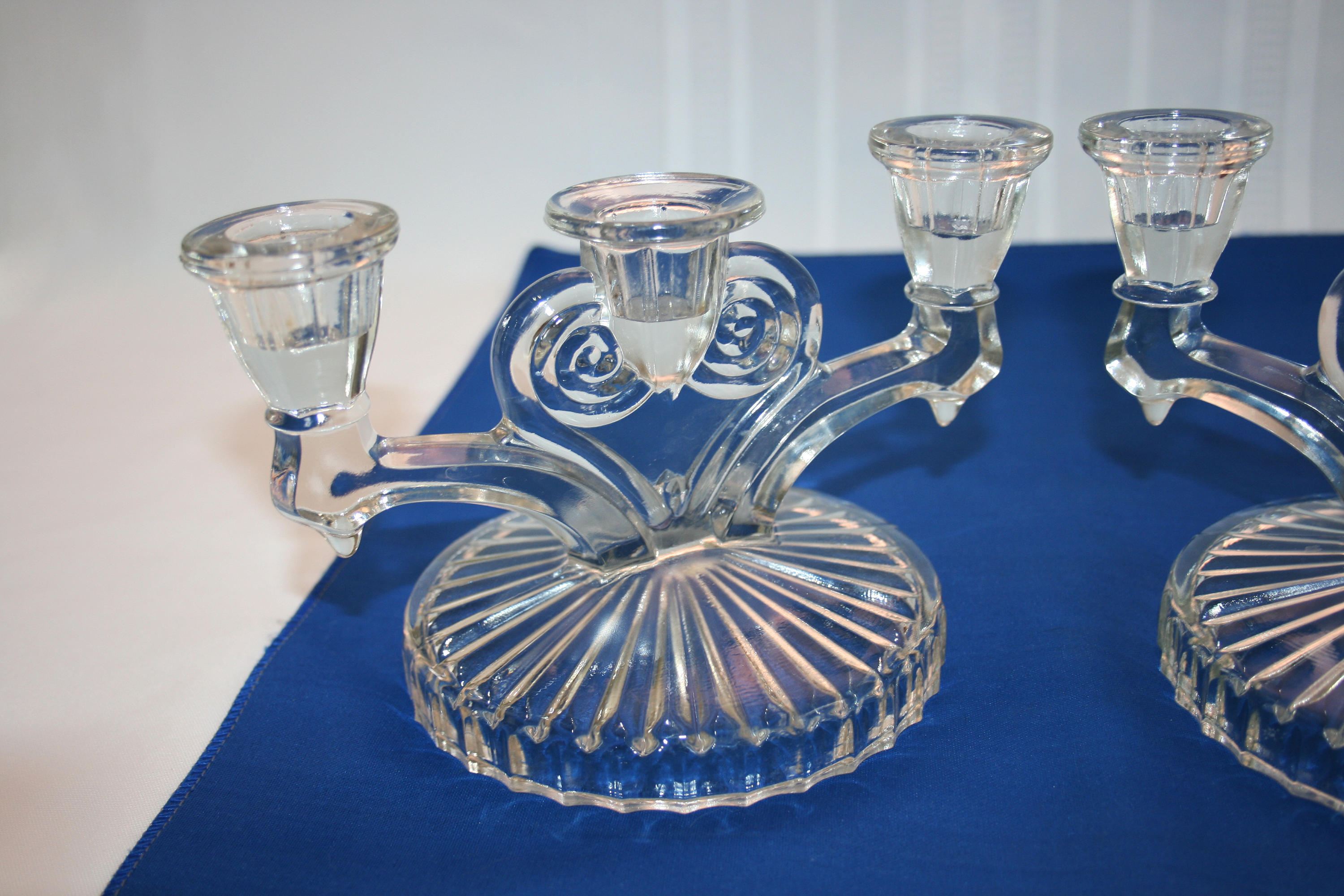 Vintage Glass Cosmos Triple Candle Candlesticks Pair of