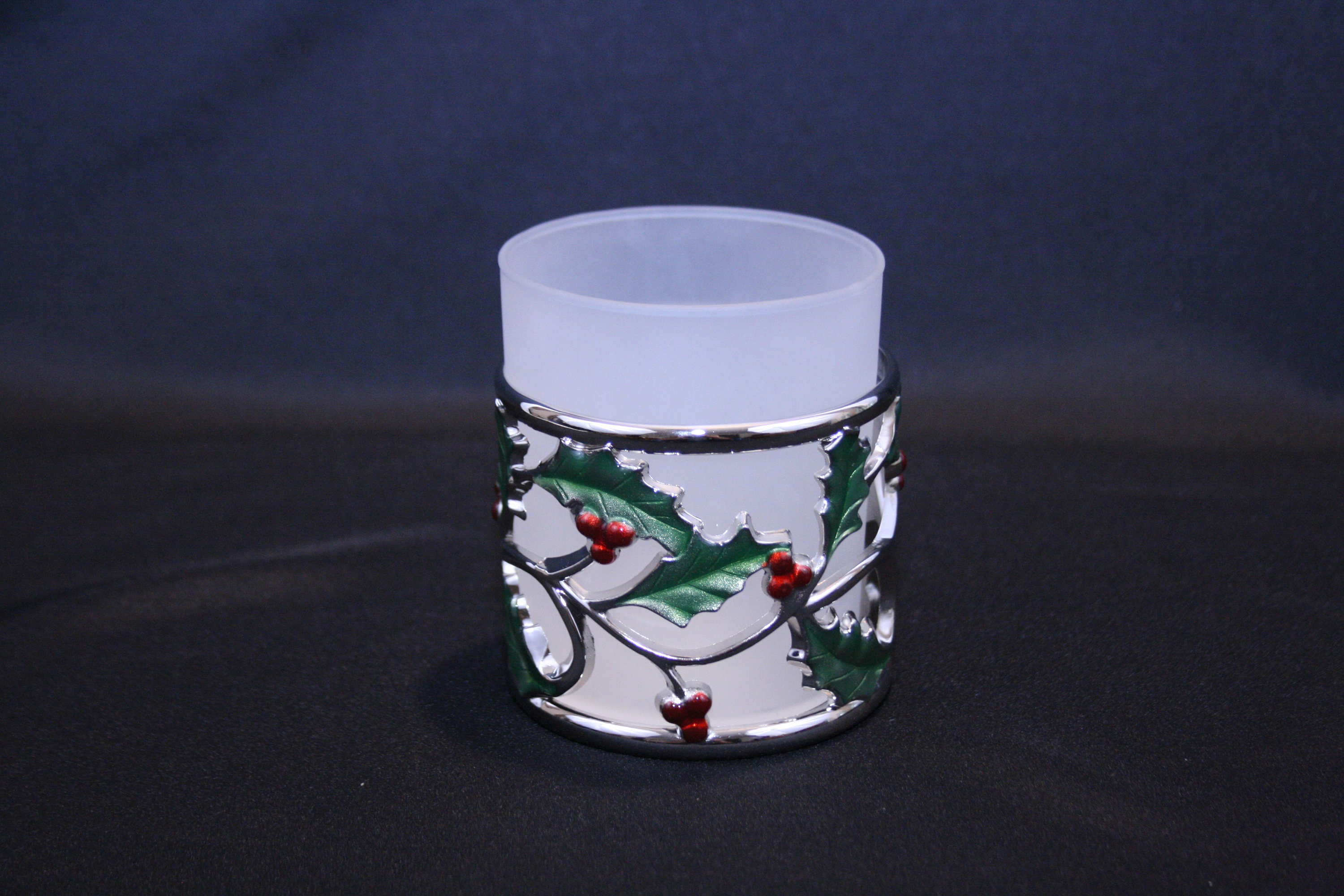 Vintage Lenox Holiday Votive Candle Set Silver Holly Leaf and Berries