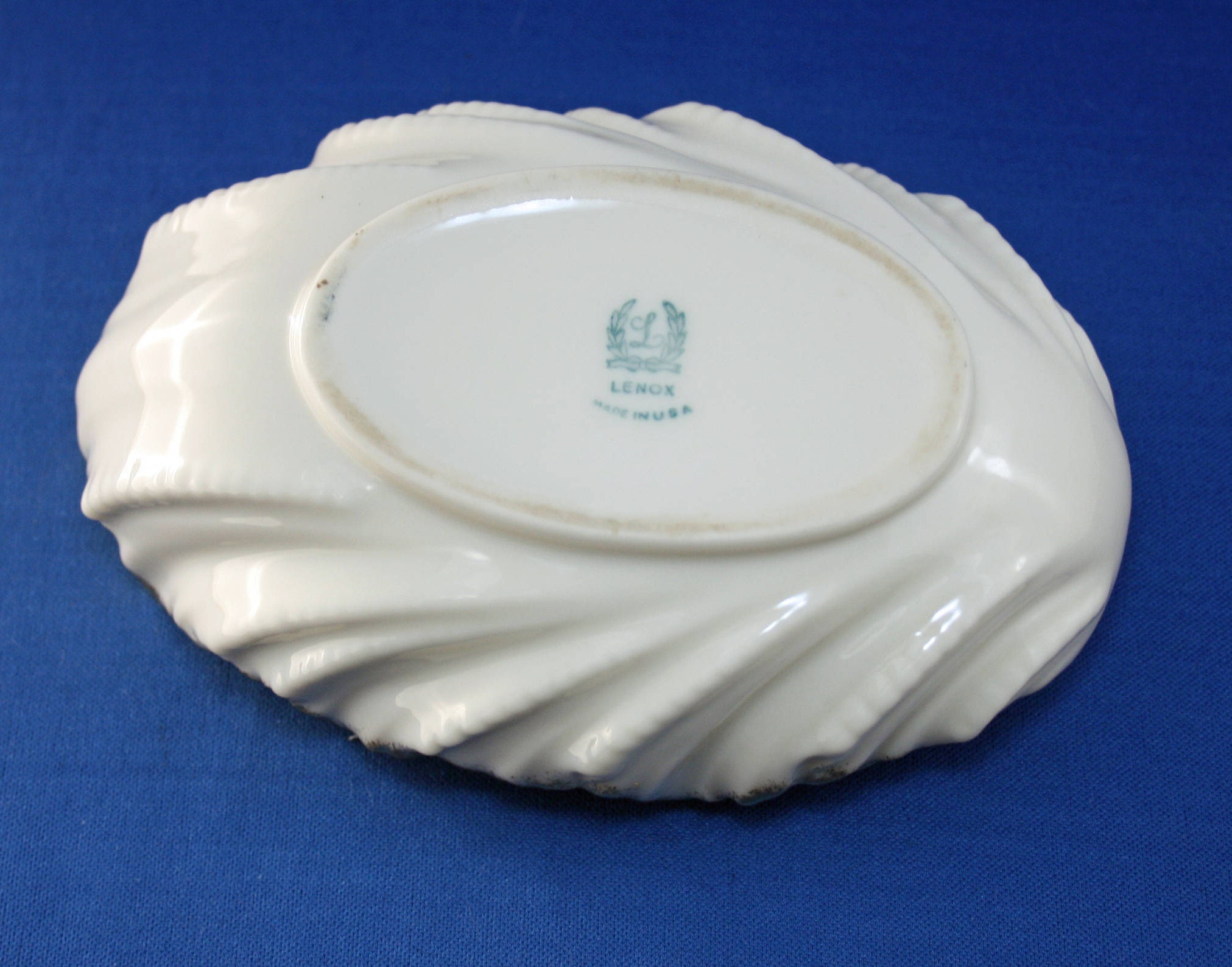 Vintage Lenox Shell Trinket Bowl Leaf Candy Dish GREEN STAMP 24K trim