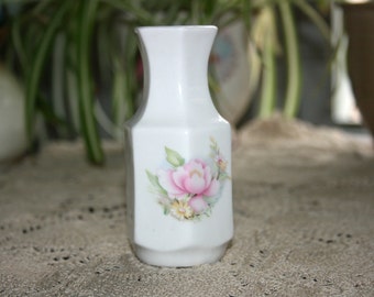 Vintage Miniature Bud Vase Staffordshire Bone China Hexagon Made in England Flower Porcelain Vase Rose Floral