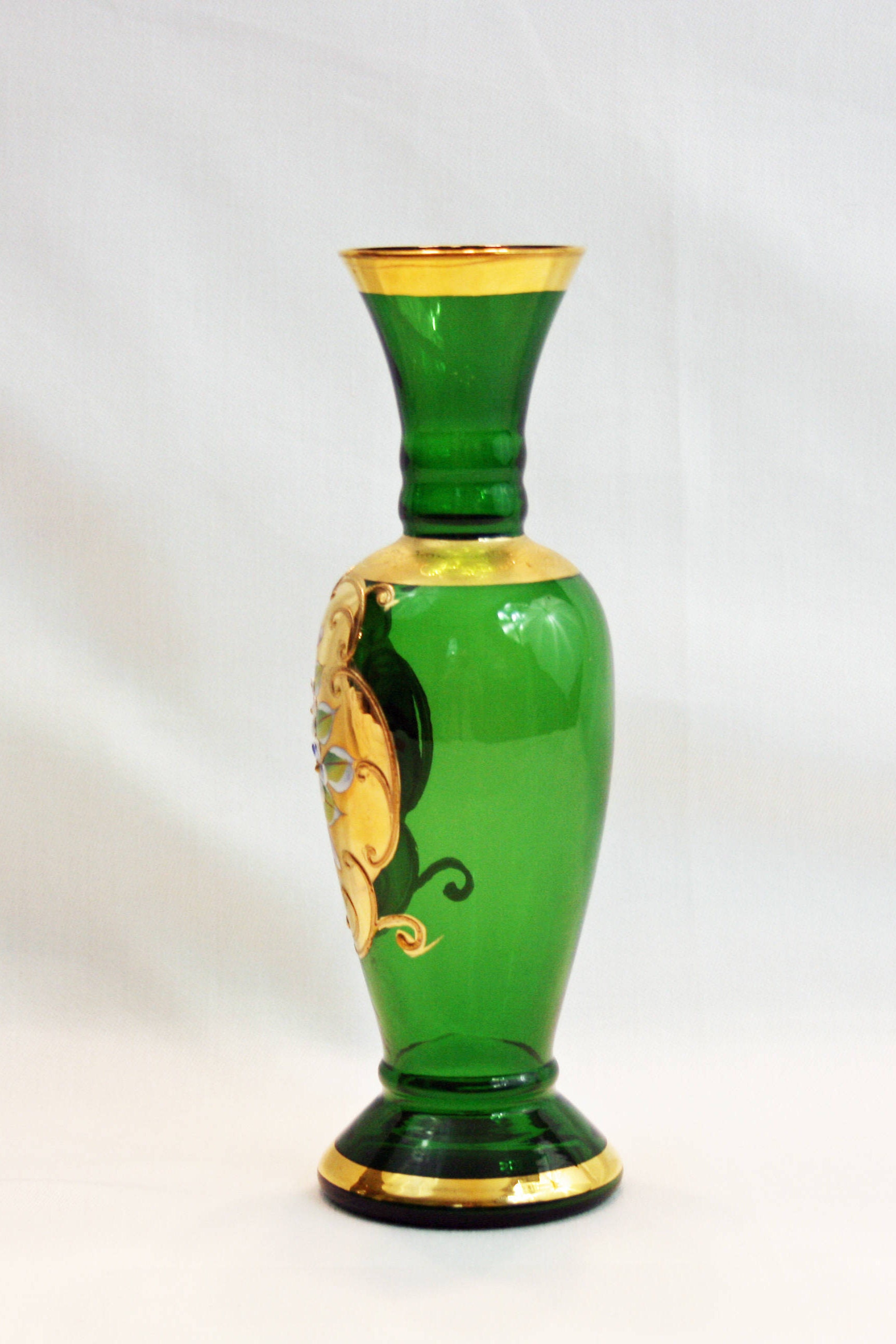Vintage Lefton Emerald Green Bud Vase Gold Gilding Enamel