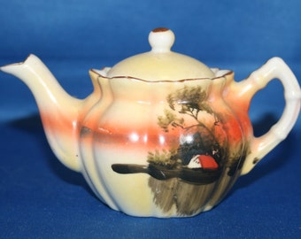 Vintage Miniature Teapot Hand Painted Porcelain Tea Pot Made in Japan Knick Knack Oriental Japanese Asian