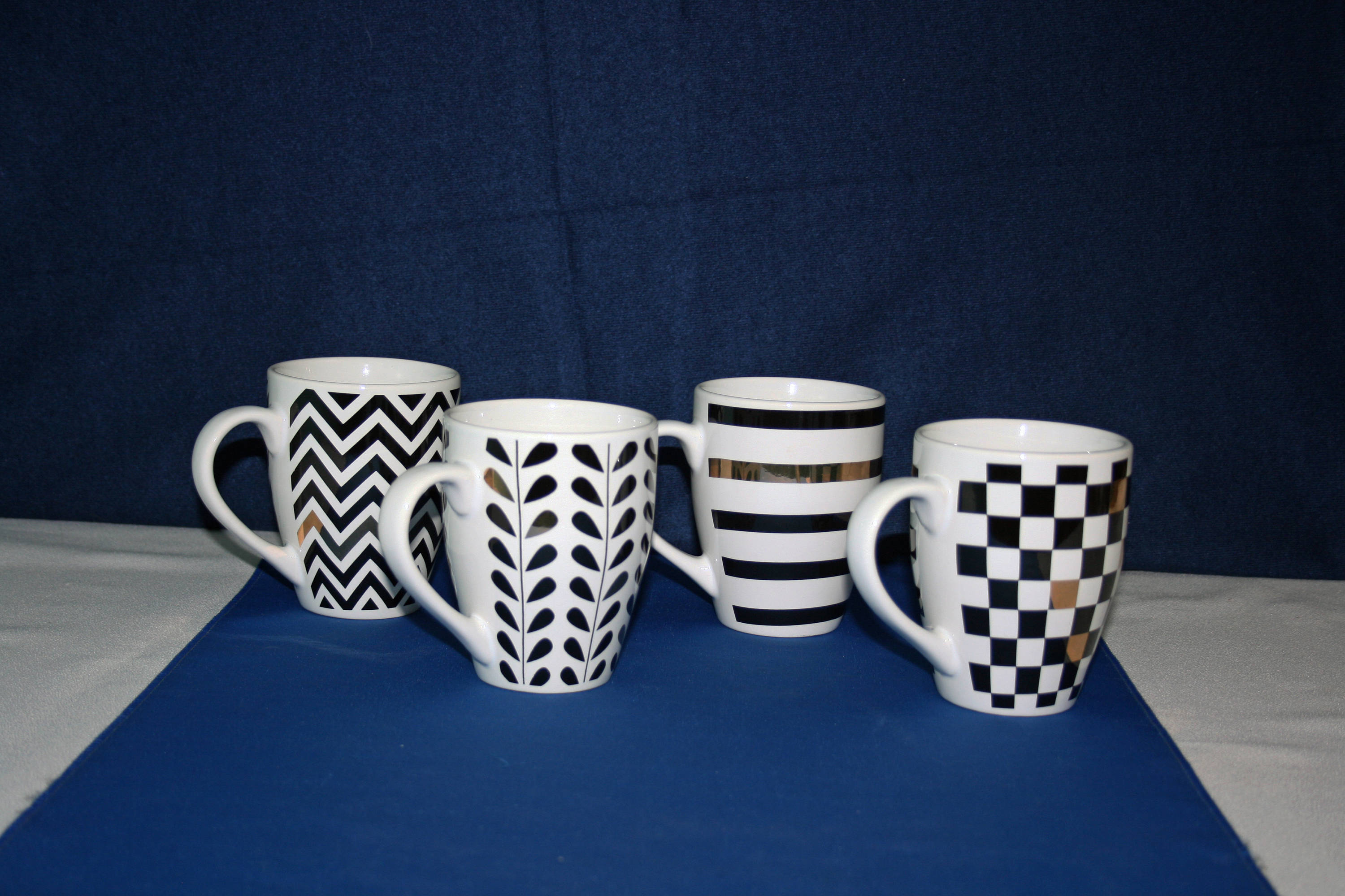 Vintage Coffee Mug Set Macy's Set of 4 New Old Stock Art Deco Black