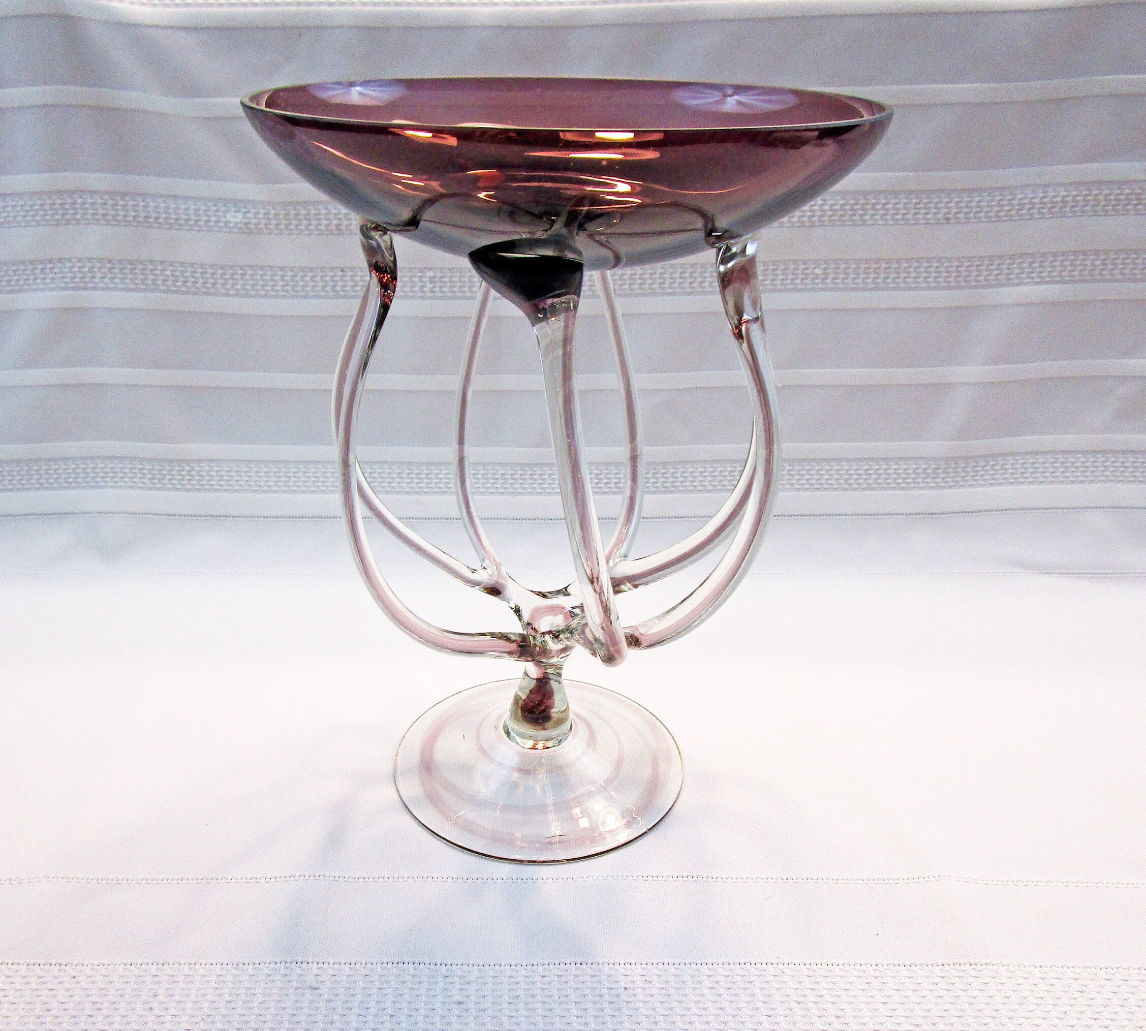Vintage Amethyst Glass Pedestal Dish Bowl MAKORA Krosno Hand Blown