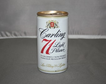 Vintage Carling 71 Light Pilsner Beer Steel Beer Can Pull Tab Unopened & Empty Collectible Bar Memorabilia Barware Advertisement Breweriana