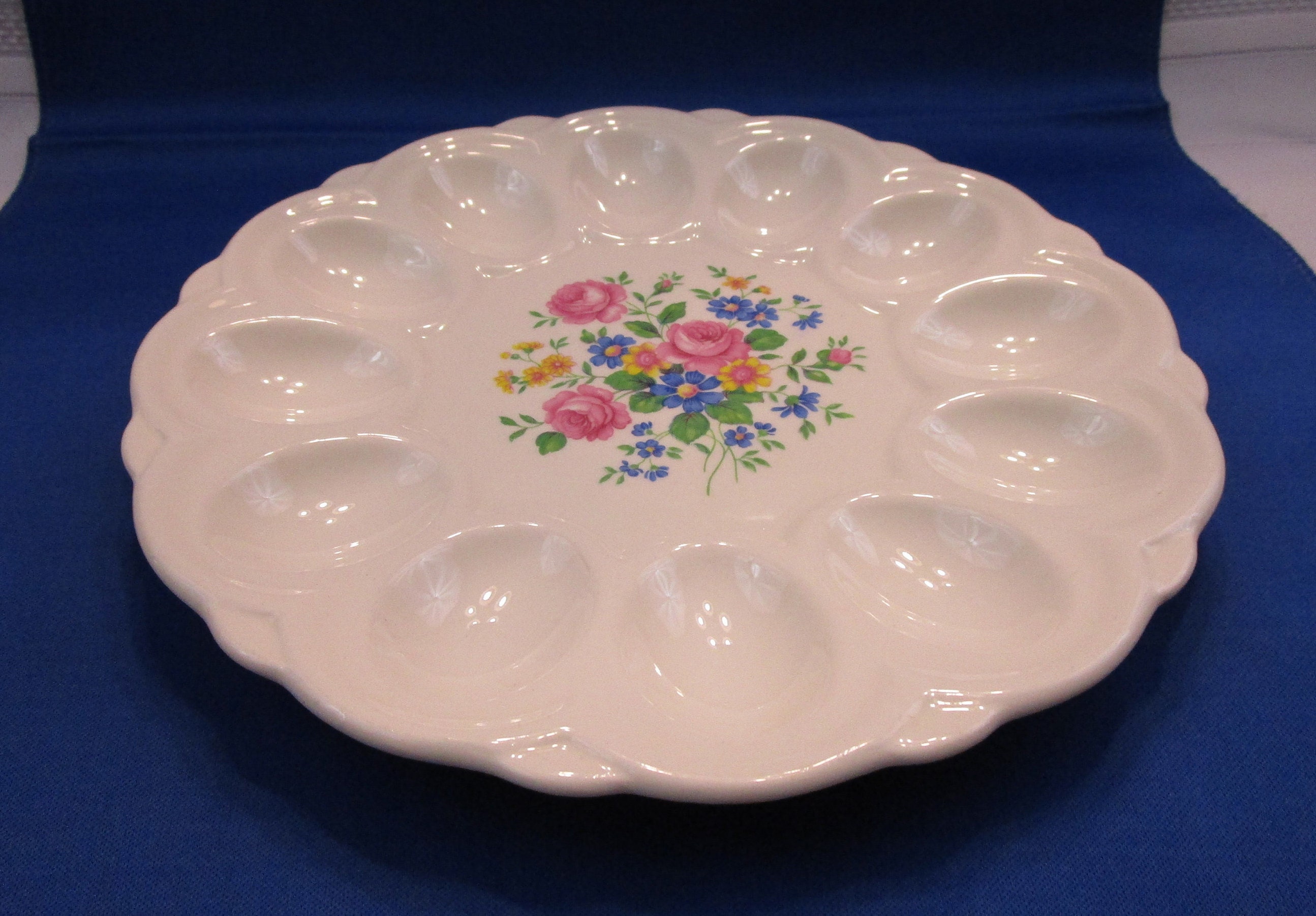 Vintage Egg Platter E&R Ebeling and Reuss American Art Ware Floral Egg