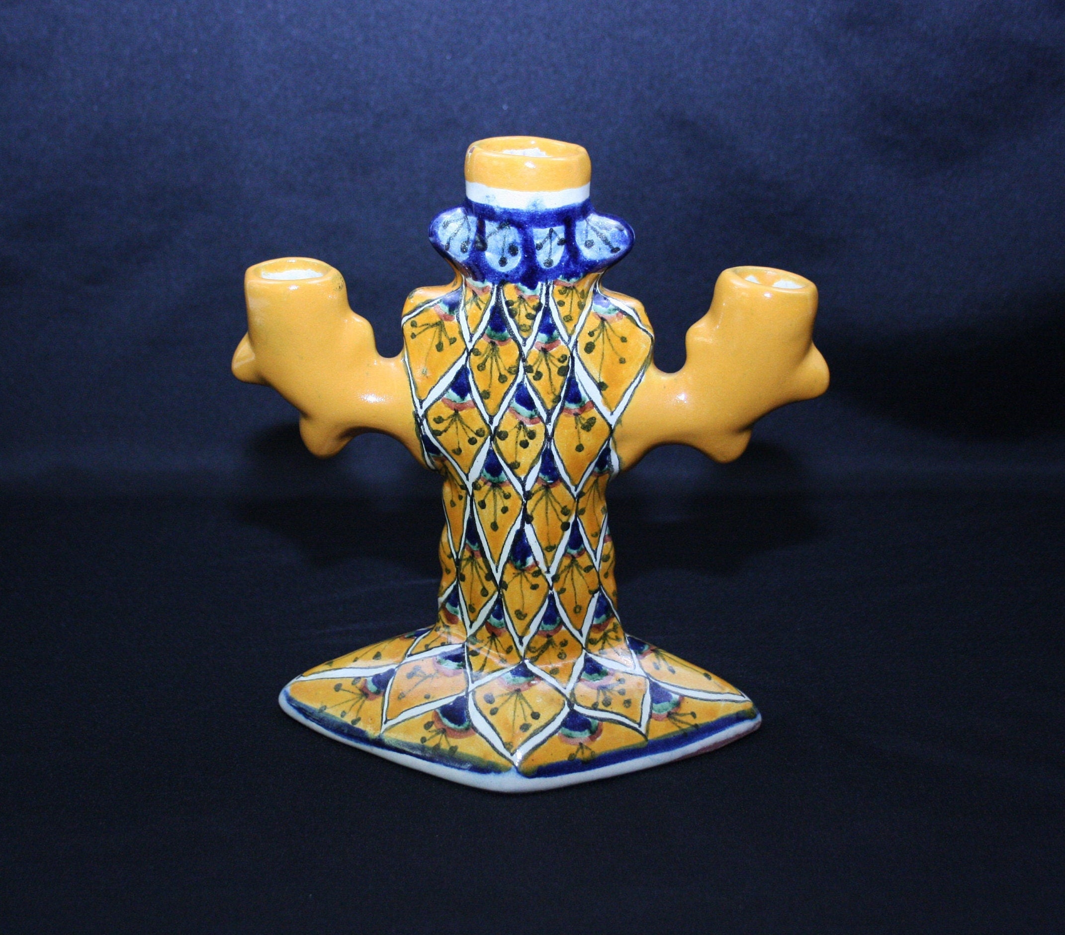 Vintage Mexican Earthenware Candelabra Signed Pinal Mexico Hand Made