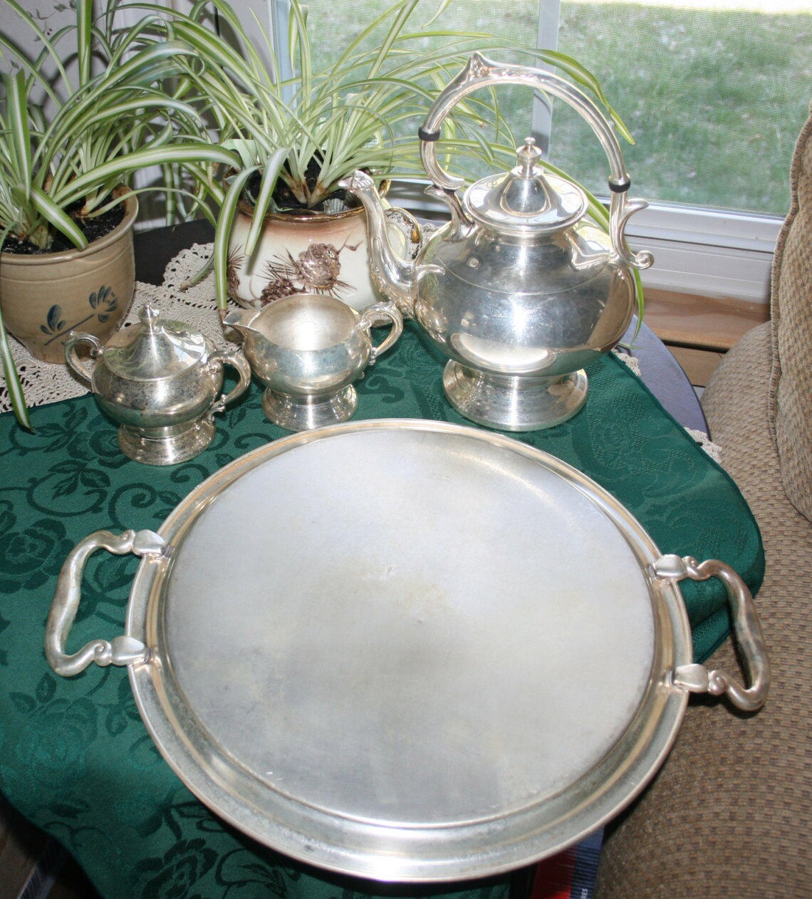 Vintage Sheridan Silver Co. Silverplate Tea Set 1945 Silver on Copper