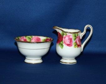 Vintage Royal Albert Old English Rose Open Sugar Bowl and Creamer Set c.1940 Coffee & English Tea Garden Tea Party