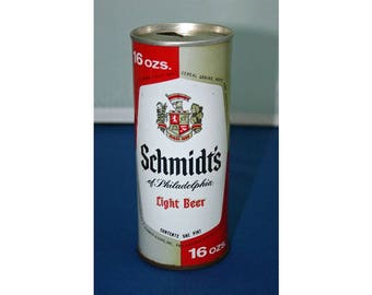 Vintage Schmidt's Light Beer Steel Can One Pint Pull Tab Opened & Empty Schmidt Bar Memorabilia Barware Collectible Breweriana Advertisement