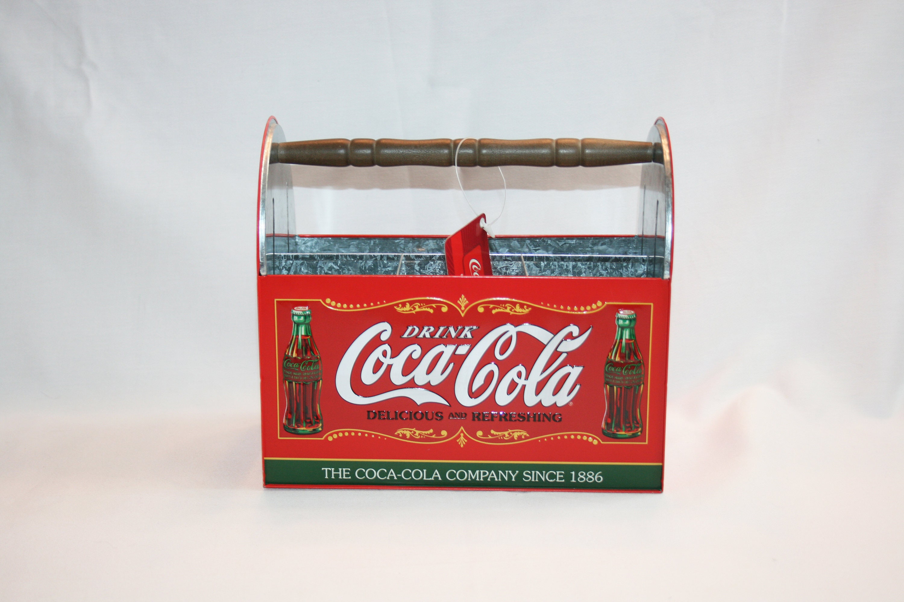 Coca Cola Embossed Tin Utensil Caddy New with Tag flatware napkin
