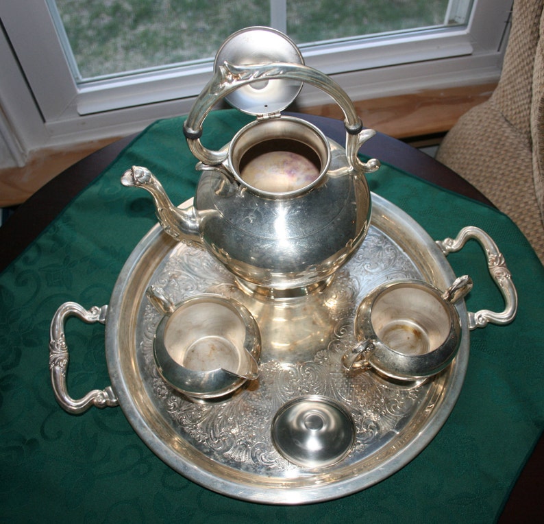 Vintage Sheridan Silver Co. Silverplate Tea Set 1945 Silver on Copper