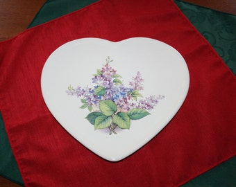 Vintage Heart Platter / Plate Design Sarajane's Ceramics Williamsburg VA  with Floral Transferware Handmade Ceramic Pottery