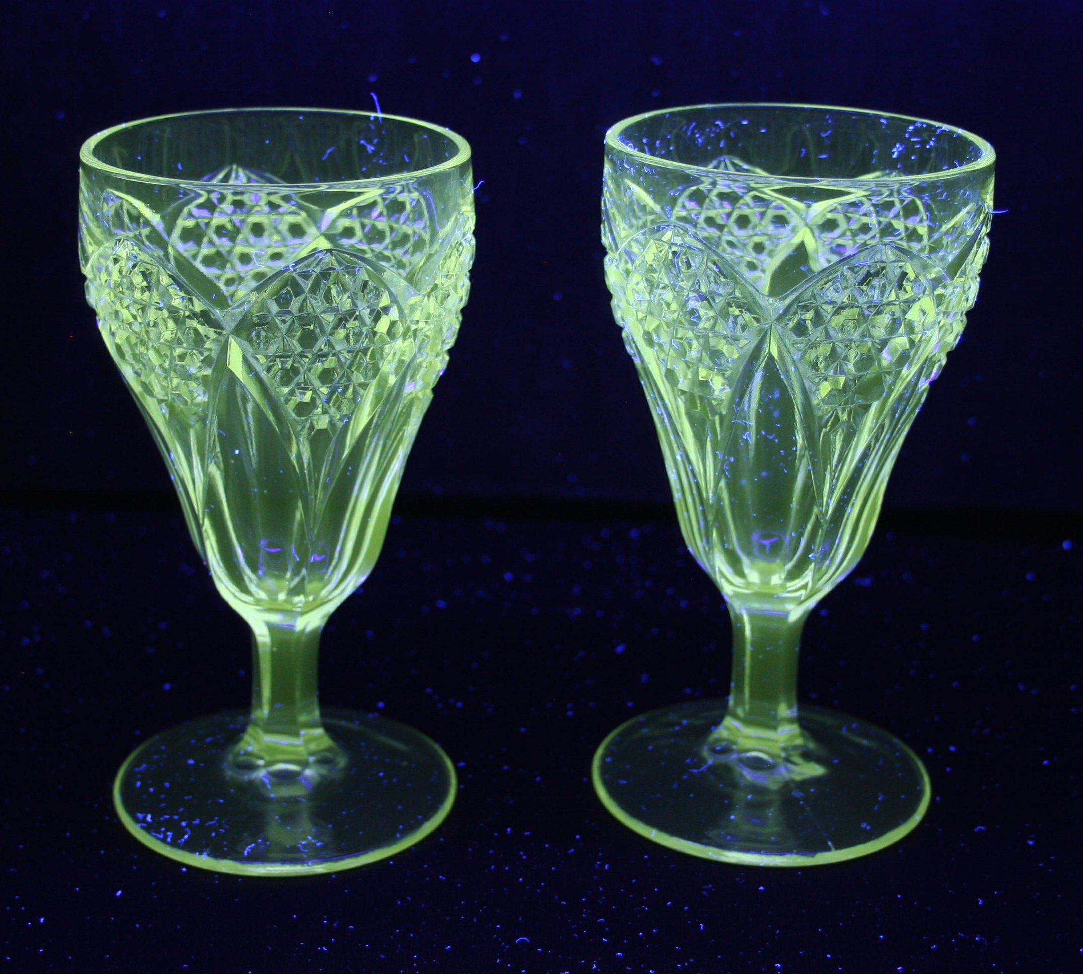 Antique Pair EAPG Fluted Wine Glasses Wine Goblets stemware Glass