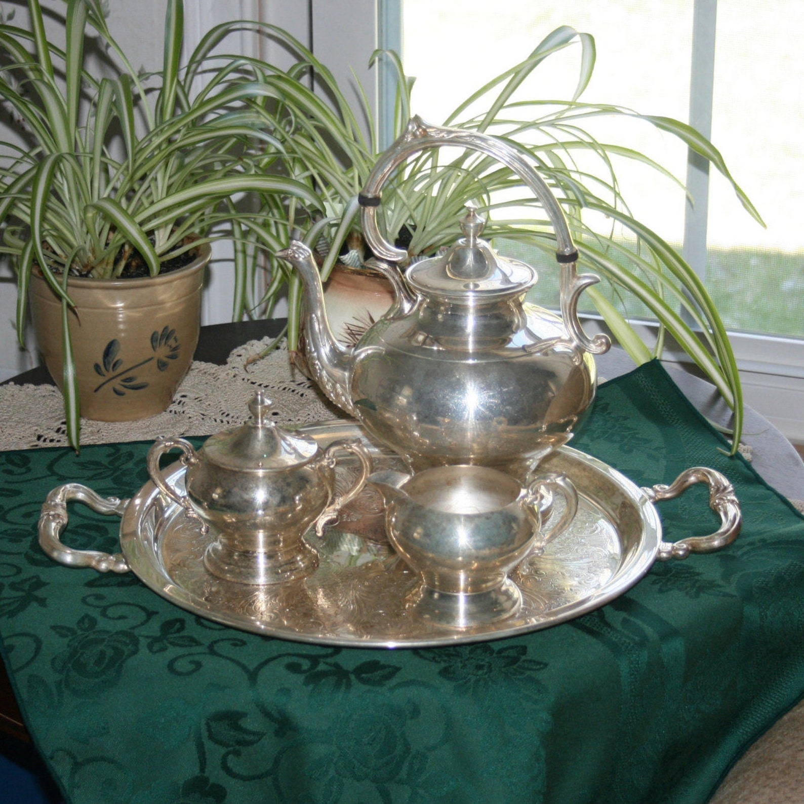 Vintage Sheridan Silver Co. Silverplate Tea Set 1945 Silver on Copper