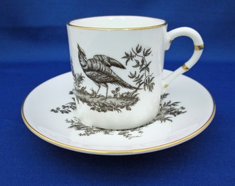 Vintage Royal Worcester Black Pheasant Bone China Demitasse Cup and Saucer Teacup Pattern Z2653 Espresso Coffee Cocoa Set Tea Cup