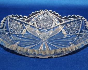 Antique Libbey Glass Co Cut Glass Empress Pattern Dish American Brilliant Period (ABP) circa 1898 Candy Dish Trinket Bowl Signed Collectible