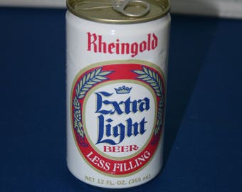 Vintage Rheingold Beer Can Extra Light Brewery Steel Pull Tab Unopened Empty Bar Memorabilia Barware Collectible Breweriana Advertisement