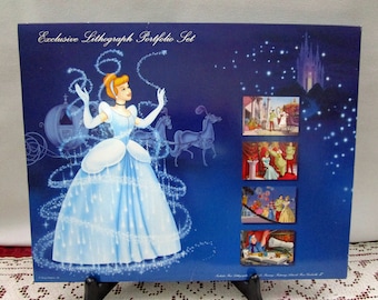 Vintage Disney Cinderella II Commemorative Lithograph, Set of 4, Disney Store Exclusive Fairy Godmother Prince Charming Gus Jaq