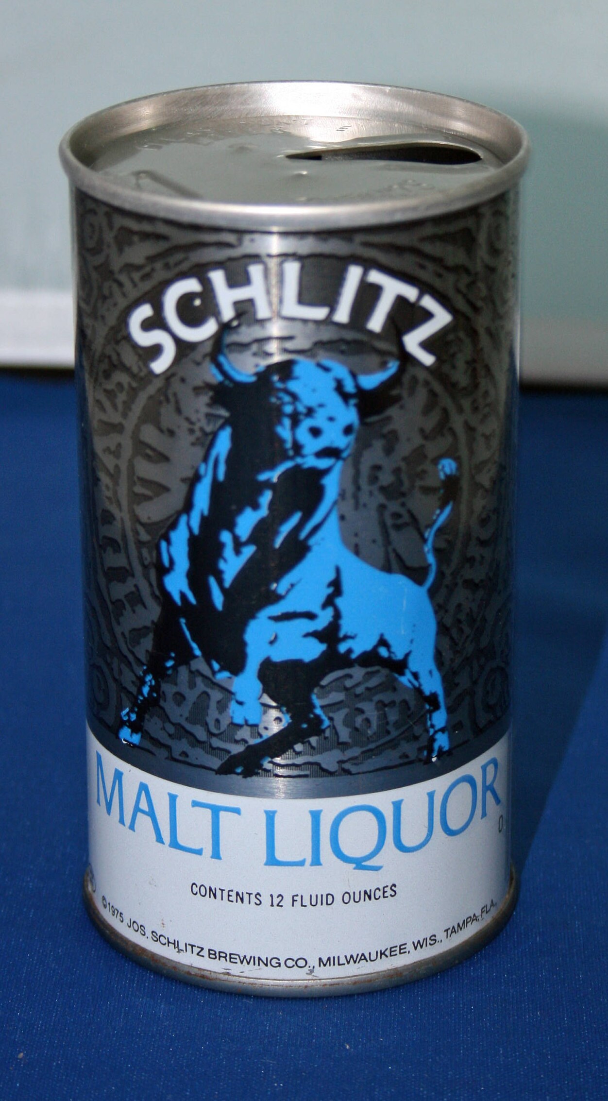 Vintage Schlitz Malt Liquor Bull Beer Steel Can Opened Empty Pull Tab