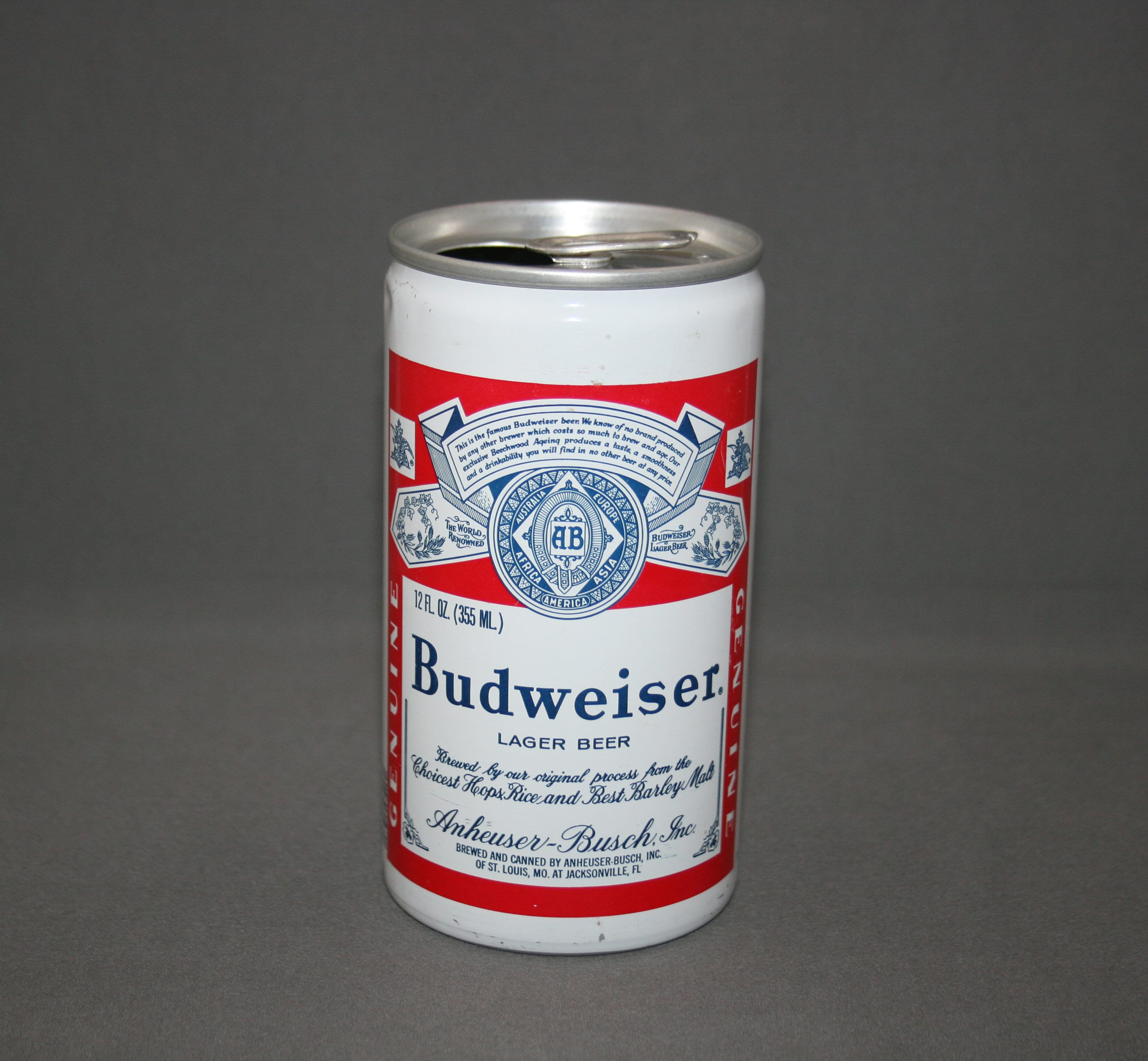 Vintage Budweiser Larger Beer Aluminum Beer Can Pull Tab Opened & Empty