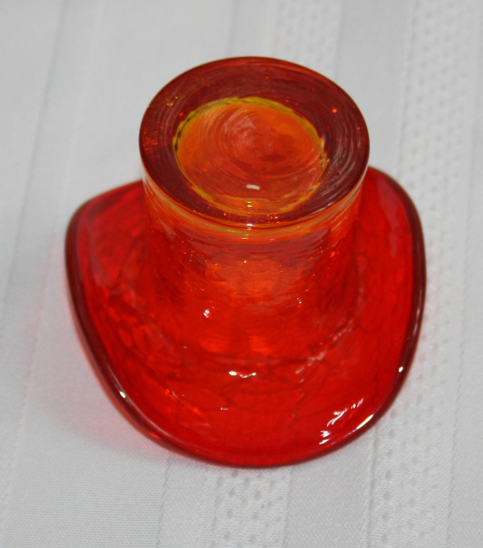 Vintage Amberina Crackle Glass Top Hat toothpick holder Knick Knack