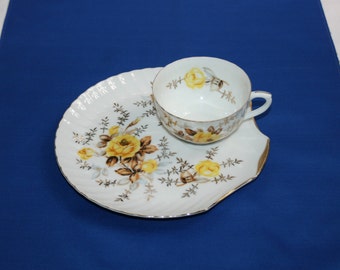 Vintage Yellow Rose and Gold Teacup and Saucer Tea Cup & Scallop shaped Plate luncheon snack set Japan Japanese Garden tea party Wedding