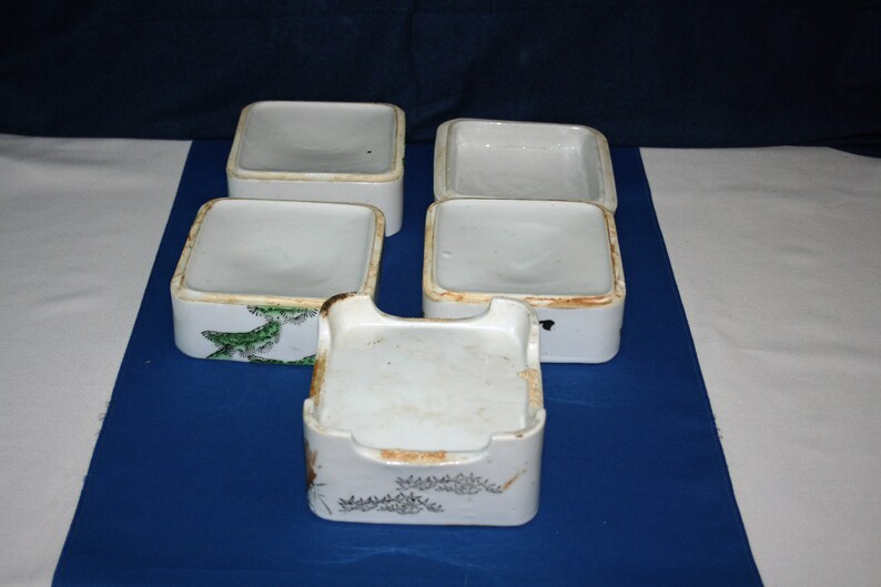 Antique Oriental Danju Jubako Koedo Stacking Box 4-Tier Matching Lid Lidded Ceramic Food Storage Tower stacking bowls nesting dish Japanese