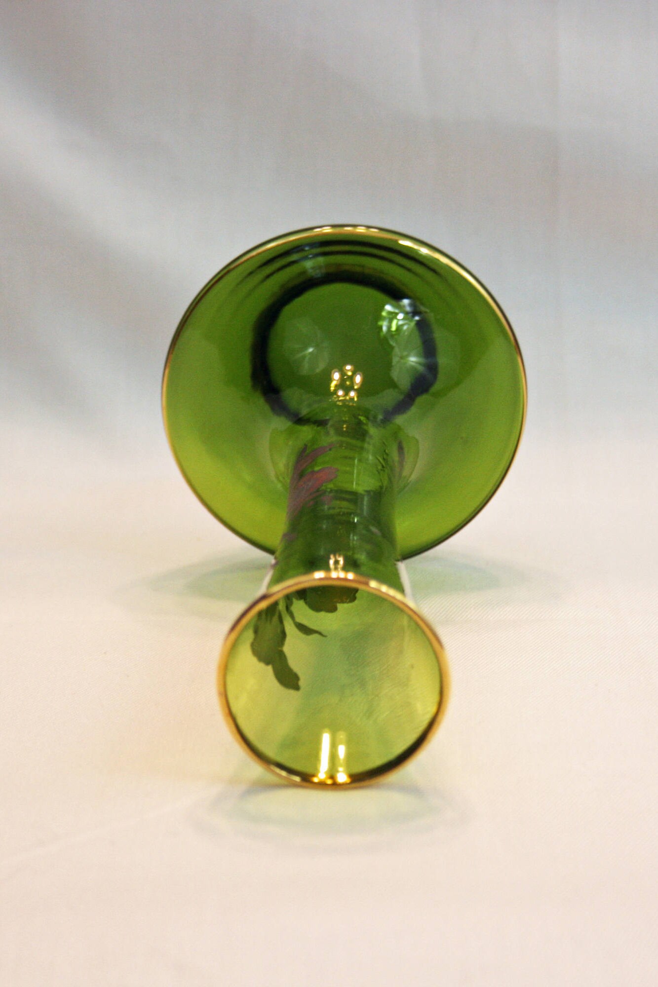 Vintage Lefton Emerald Green Glass Bud Vase Hand Blown with Floral