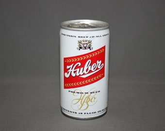 Vintage Huber Premium Beer Steel Beer Can Pull Tab Unopened & Empty Collectible Bar Memorabilia Barware Advertisement Breweriana
