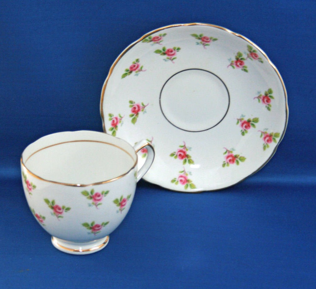 Vintage Teacup and Saucer, Duchess Rosebud Bone China, Tea Cup Made in