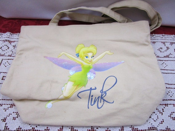 Vintage Disney Tink Tan Canvas Zippered Tote Bag,… - image 6