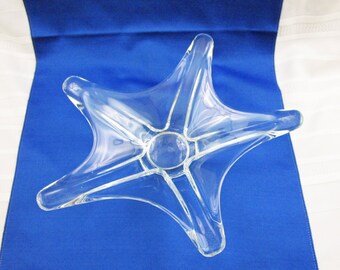 Vintage Blown Glass Signed Cofrac Art Verrier Starfish Shaped Crystal Dish Made in France Sculpture French Star Art Glass Bowl