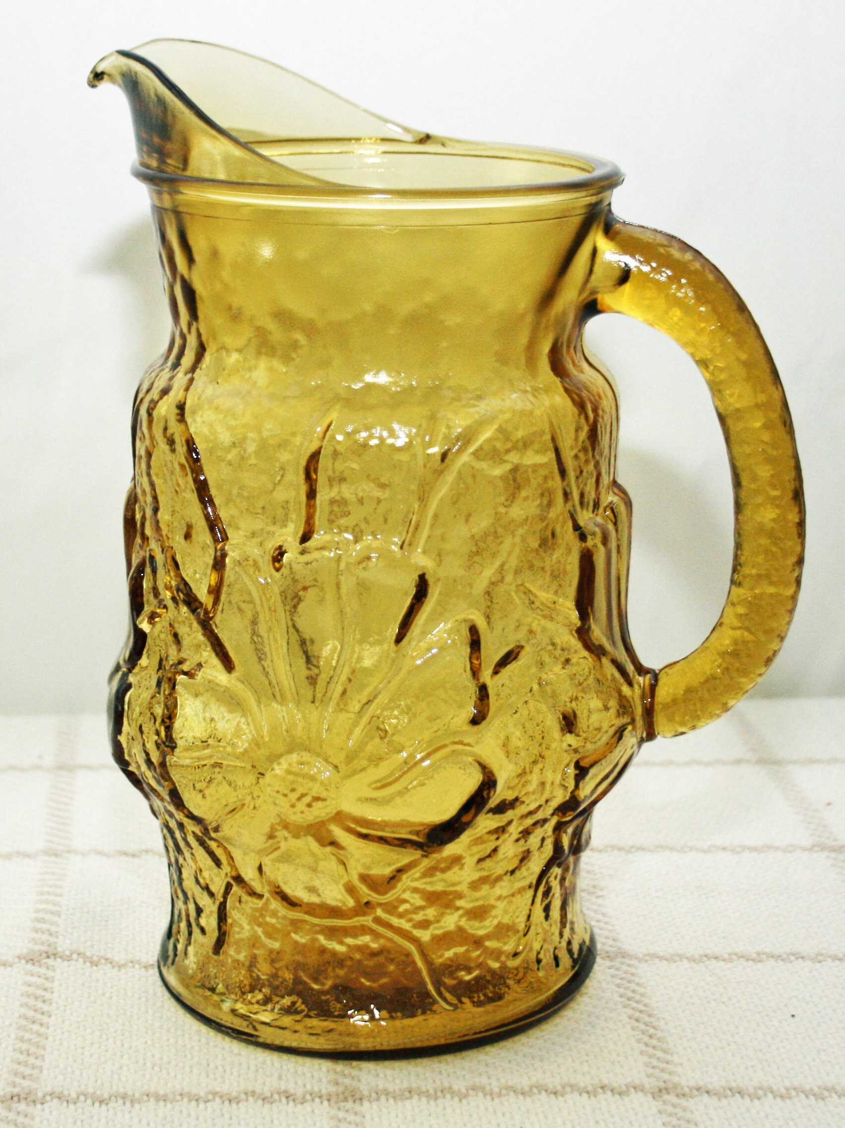Vintage Amber Pitcher and Glass Set Anchor Hocking Rainflower Pitcher