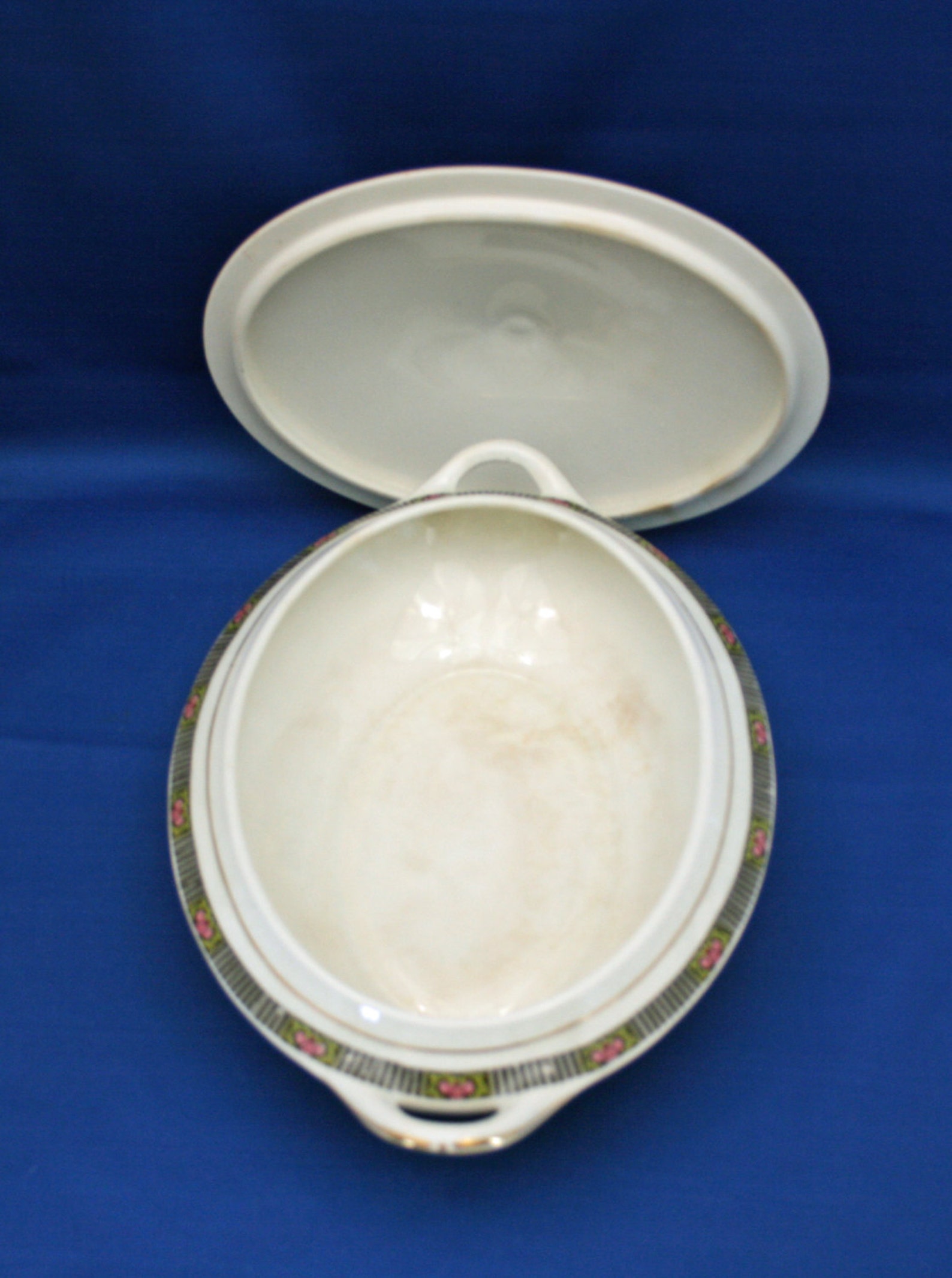RARE Antique Boston Pottery Co. Oval Lidded Casserole Vegetable Dish