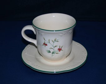 Vintage Pfaltzgraff Winterberry Cup and Saucer Made in the USA holiday tea cup cup and saucer Teacup Stoneware Mug