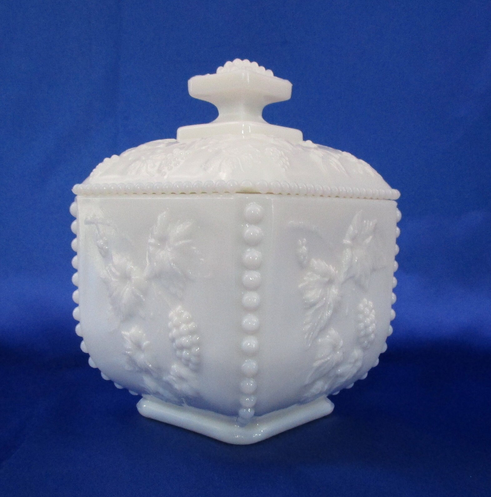 Vintage Square Puff Box with Lid Signed Westmoreland Milk Glass