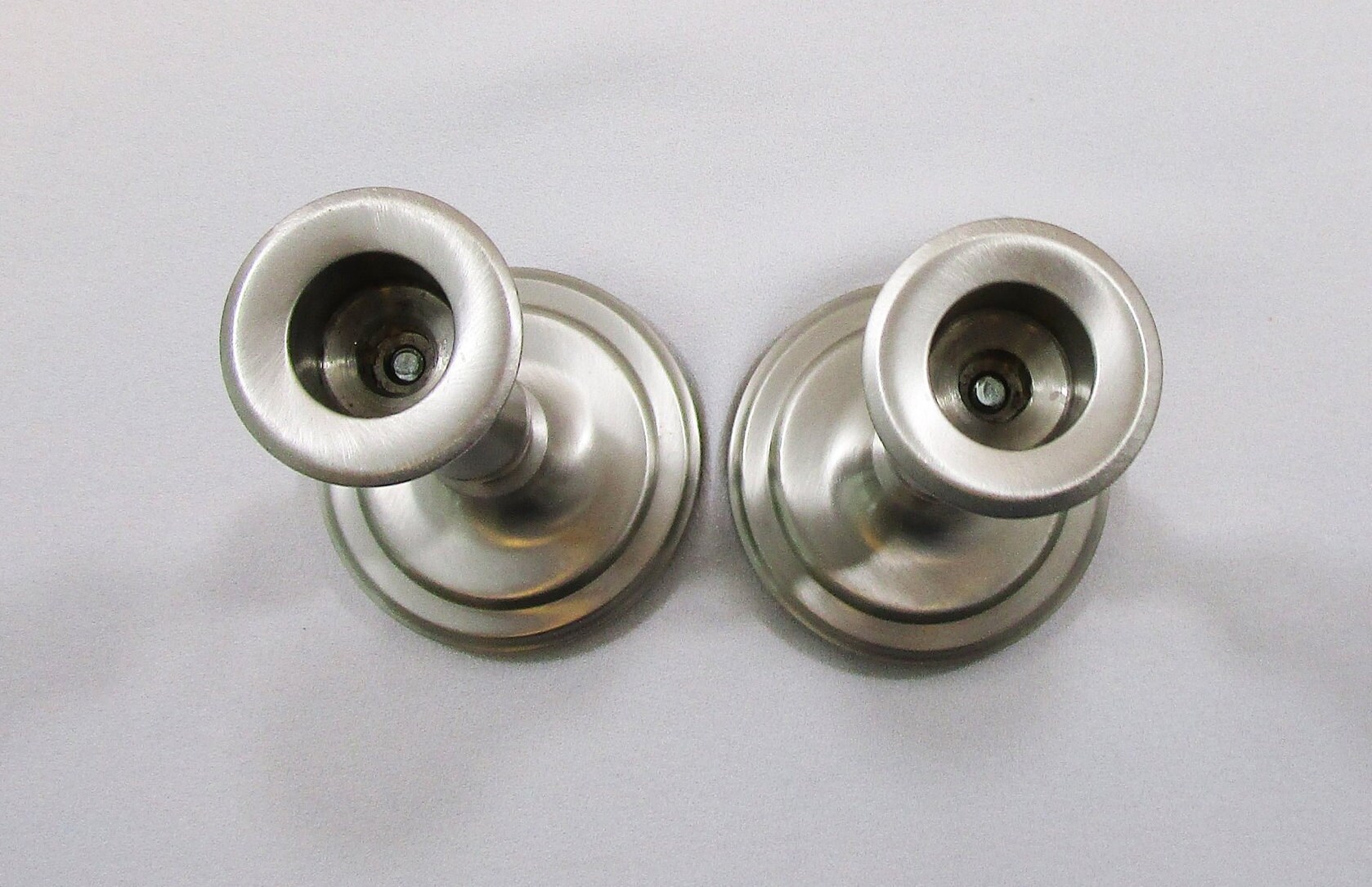 Vintage Baldwin Candlesticks 7 Inch Brass Platinum Mist Satin Nickel