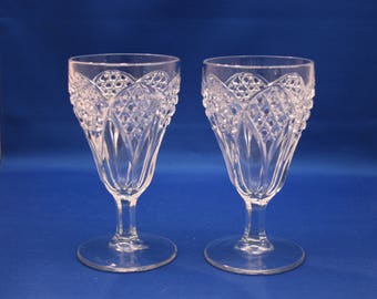 Antique Pair EAPG Fluted Wine Glasses Wine Goblets stemware Glass Goblet Tableware Collectible Shabby Chic Victorian Era