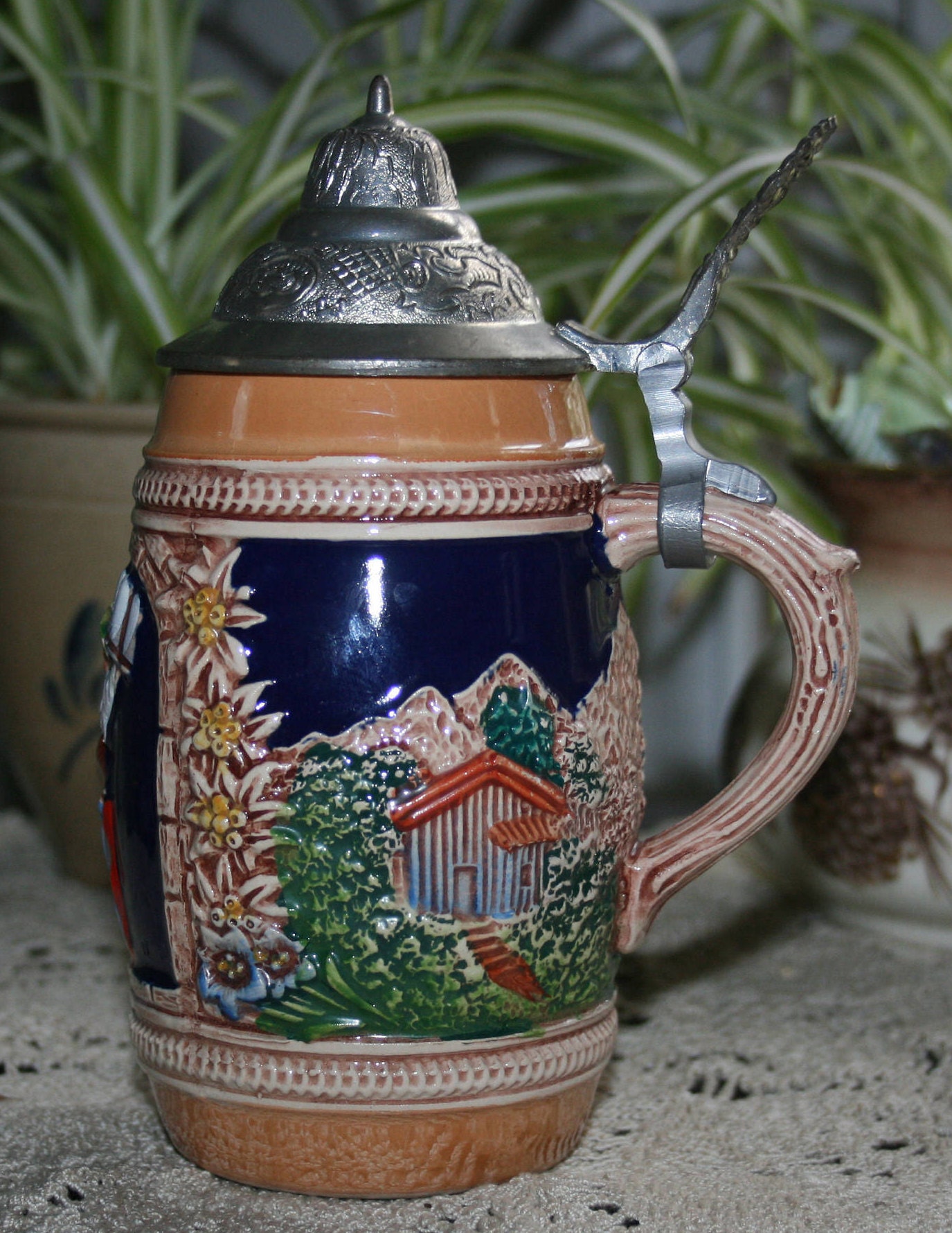 Vintage Gerz Beer Stein with Barmaid Country Scenes Made in Germany