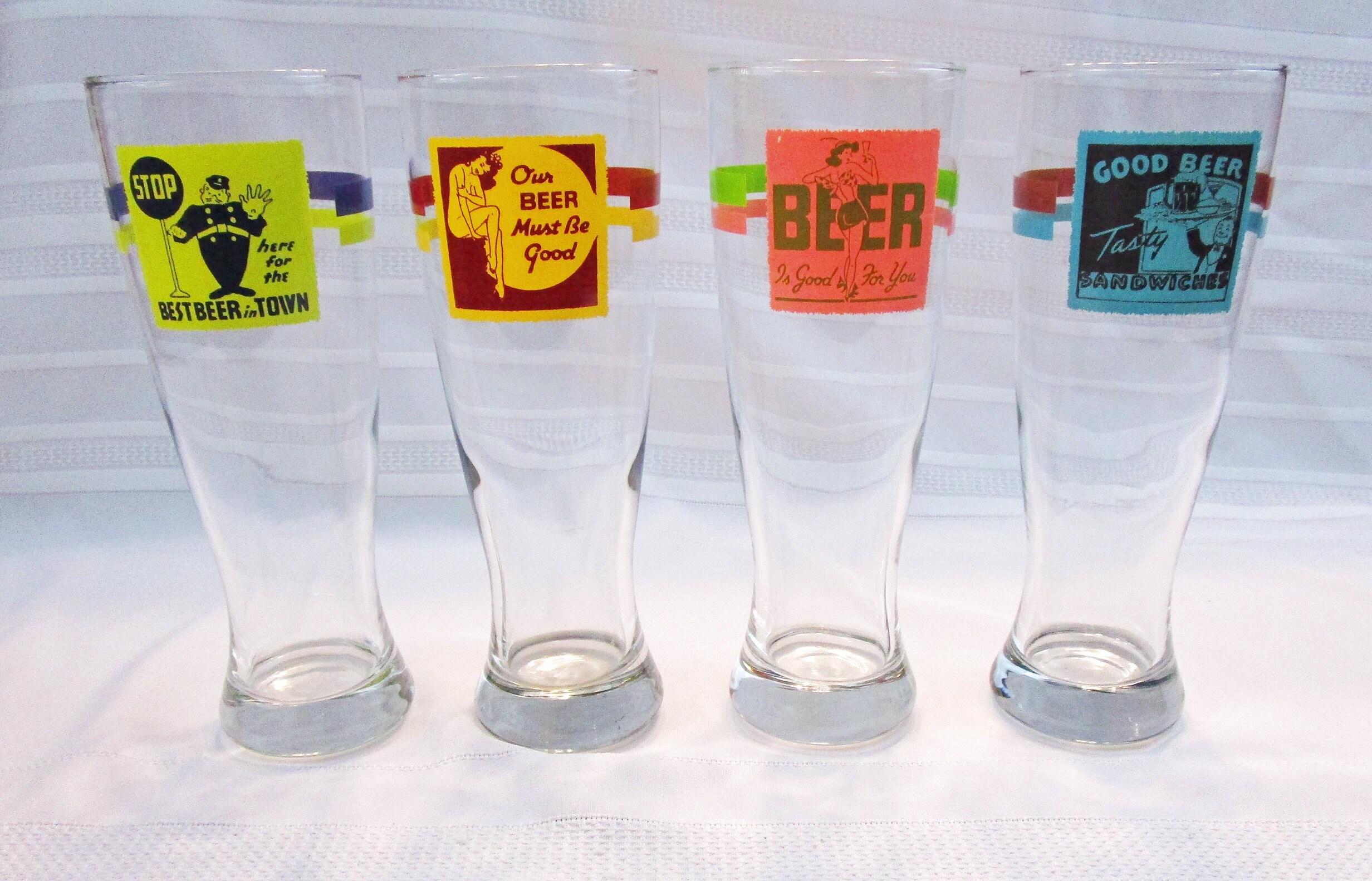 Vintage Set of 4 Retro Pilsner Beer Glasses with Vintage Inspired