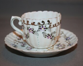 Vintage Demitasse Teacup and Saucer Fine Bone China Delicate Hand Painted Ruffled Porcelain Tea Cup English Tea Party