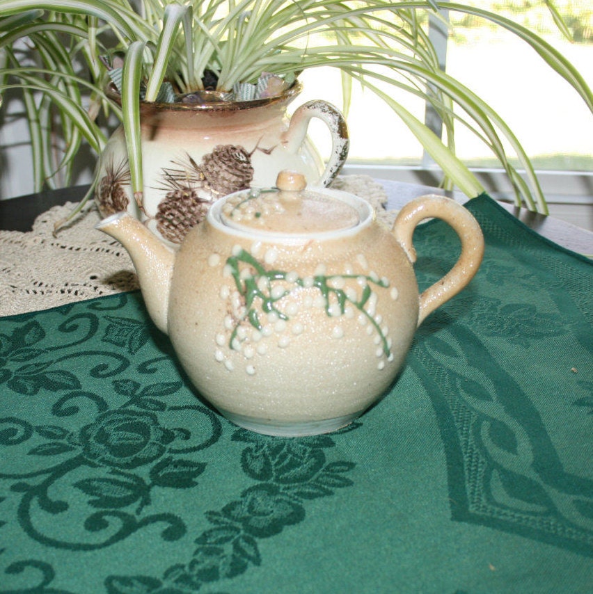 Vintage Hand Made Glazed Clay Teapot with Infuser Tea Pot