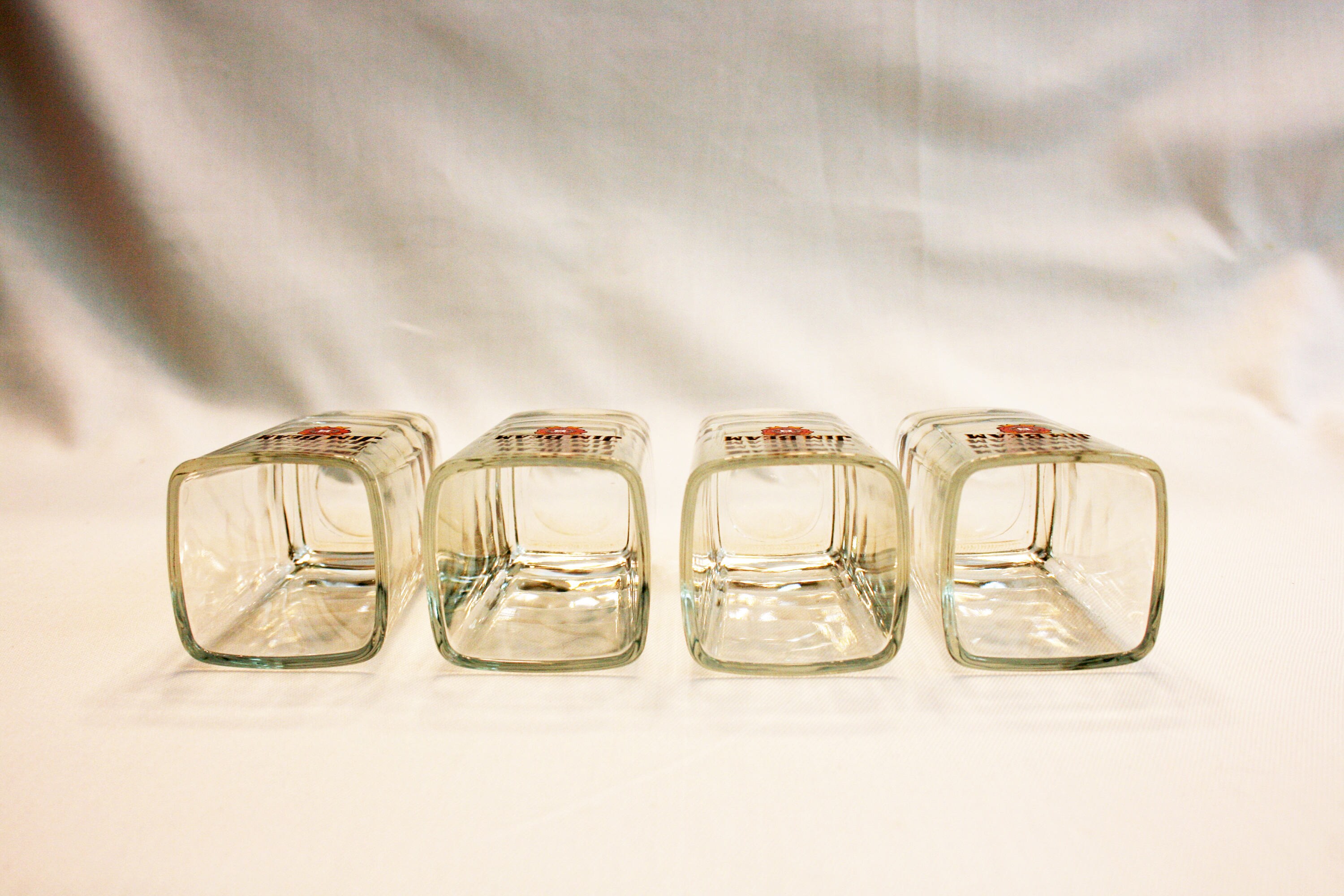 Set of Four Square Jim Beam Shot Glasses, Made in USA Whiskey Shot