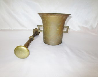 Antique Solid Bronze / Brass Large Apothecary Mortar and Pestle #11 Circa 1700s - 1850s Metalware Vintage