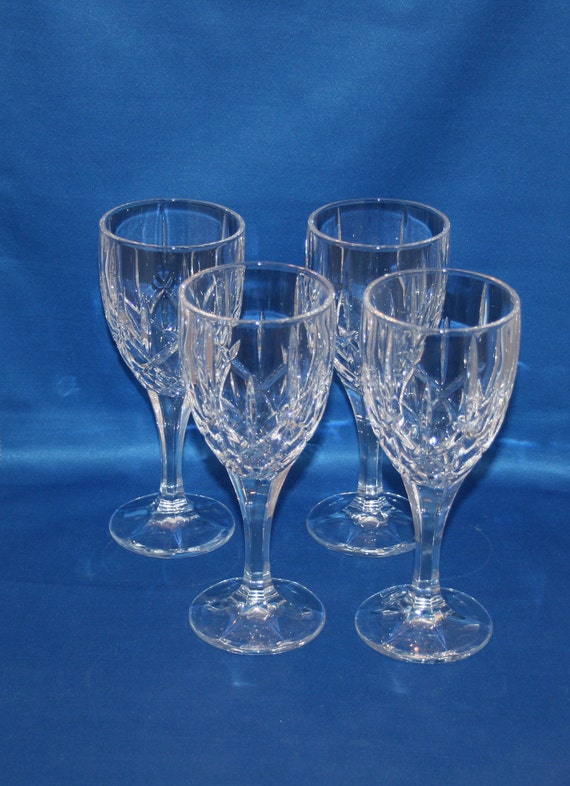 Vintage Crystal Wine Goblets, Set of 4 Large Glasses, Water Goblet