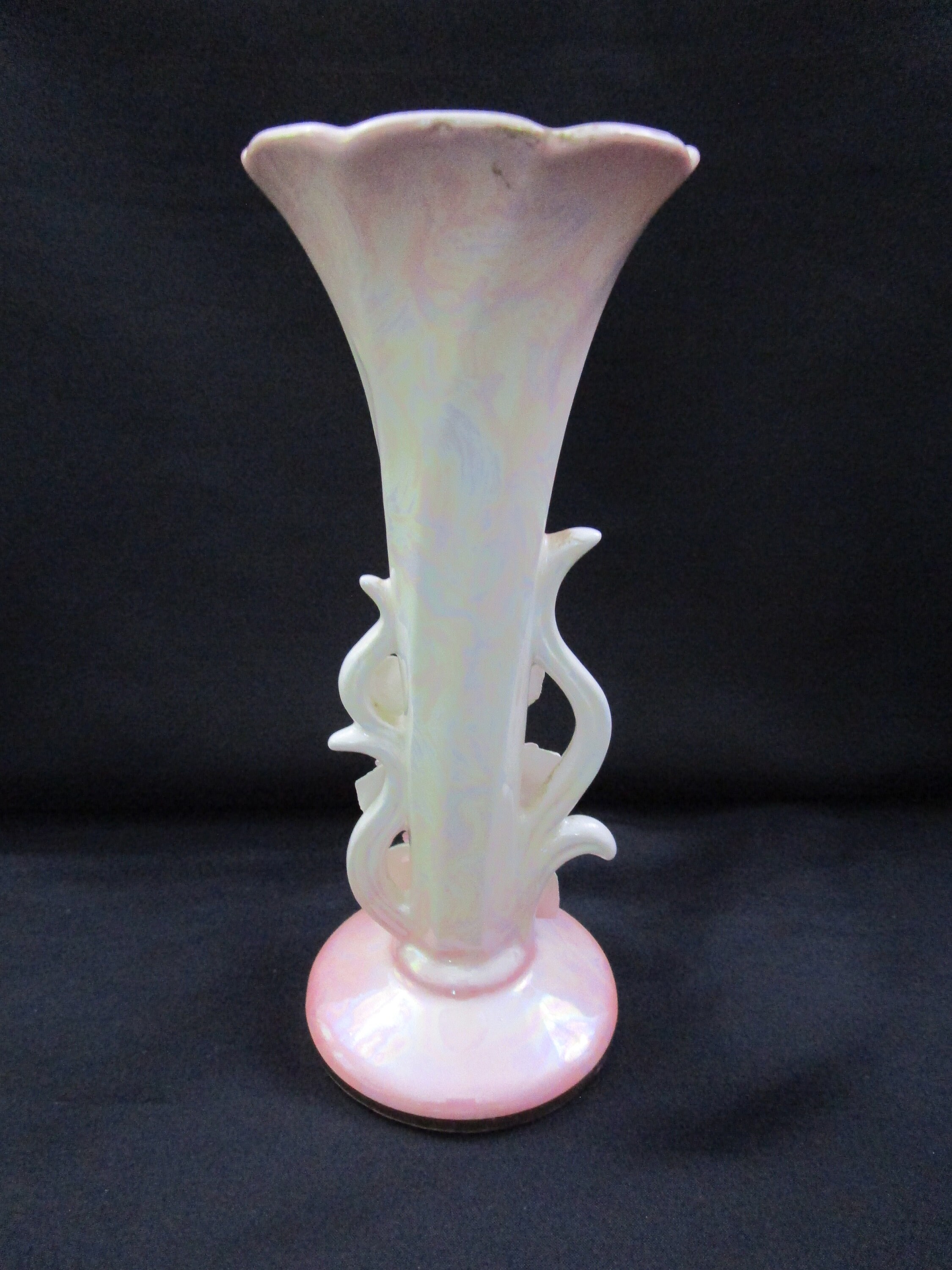 Vintage Lusterware Bud Vase Capodimonte Italian style Iridescent Pink Hand Painted Rose Flower Vase