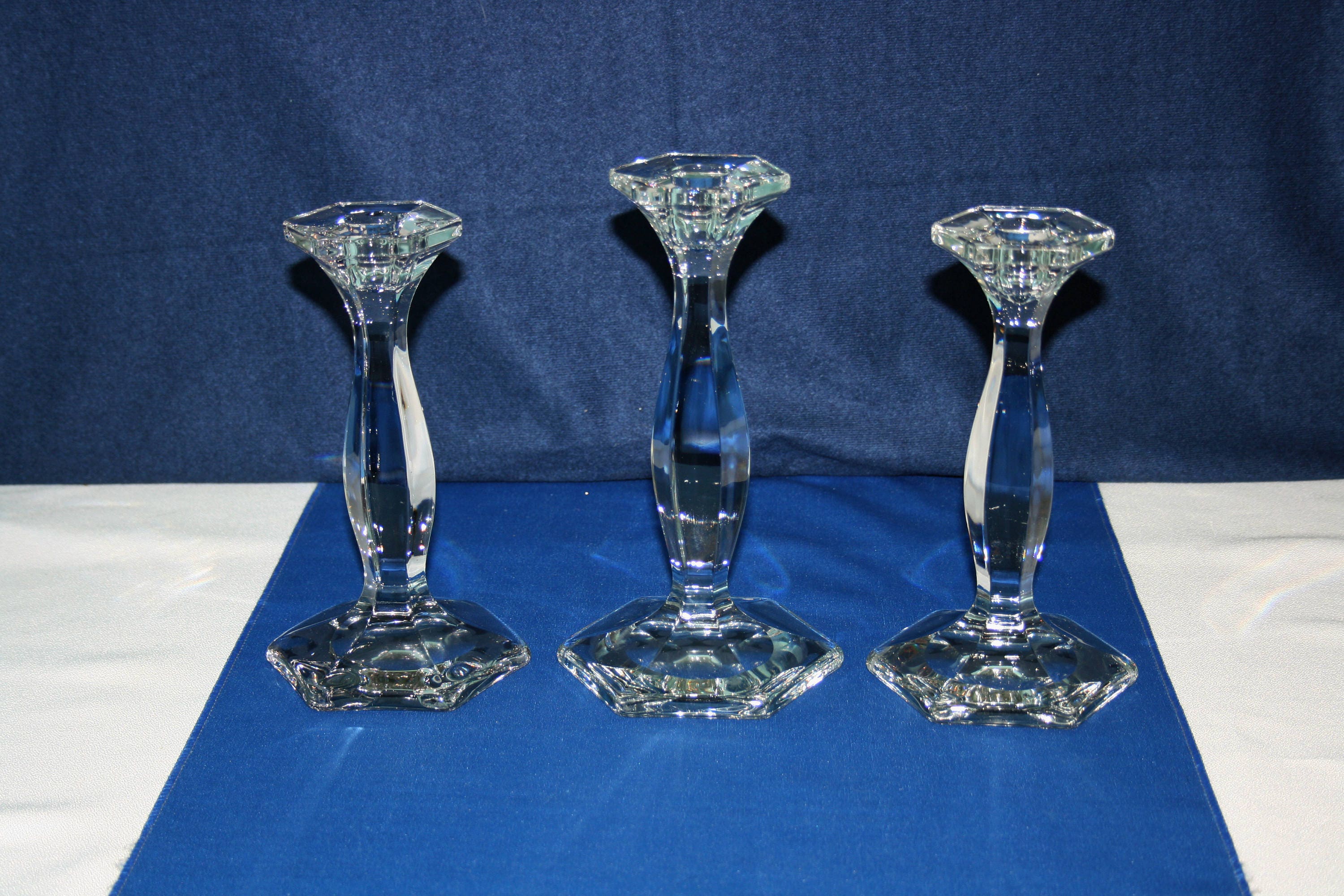 Antique Trio of A H Heisey Patrician (line 5) Crystal Candlesticks